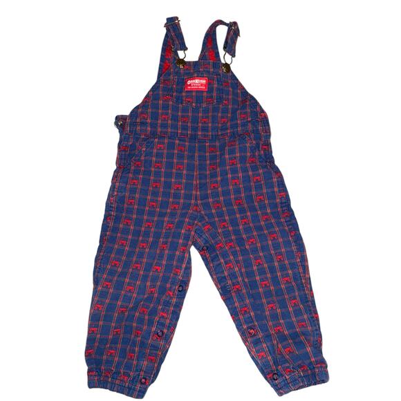 Vintage OshKosh B’Gosh Vestbak 90’s Navy Red Wagon Print Baby Boy’s Overalls 24M - Picture 1 of 6